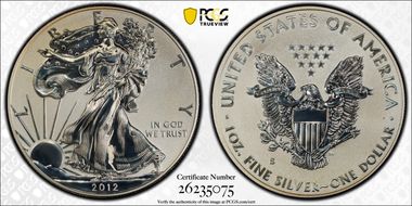 2012-S $1 Silver Eagle Rev PR  75th Anniversary SF Mint Set First Strike PR70