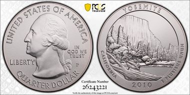 2010-P 25C Yosemite NP 5oz Silver - First Strike SP70