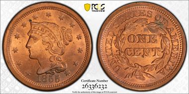 1855 1C Upright 55 MS64RB