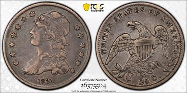 1831 25C B-6, Large Letters VF35