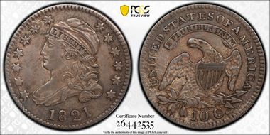 1821 10C JR-1, Large Date AU53+