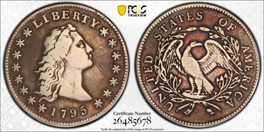 1795 $1 Flowing Hair, 3 Leaves N1