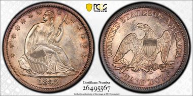 1842 50C WB-11 Medium Date, RPD MS61
