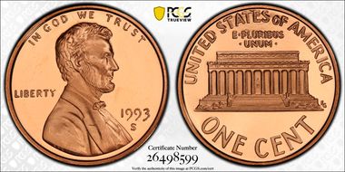 1993-S 1C PR70DCAM