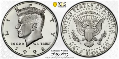 1998-S 50C Silver PR70DCAM