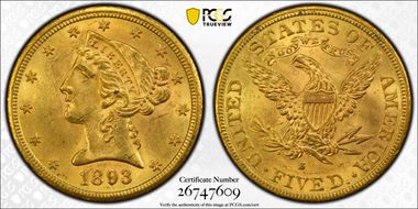 1893-S $5 MS63