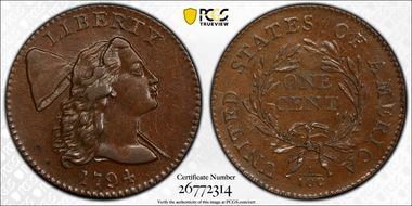 1794 1C S-22, Bent Lock AU58+ BN