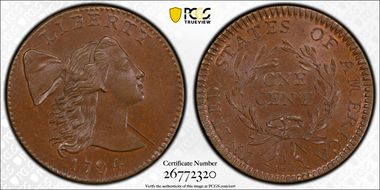 1794 1C S-29, Ornate Head MS65+ BN