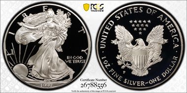 1997-P $1 Silver Eagle Mercanti Silver Eagle Signature PR70DCAM