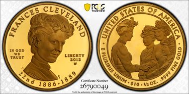 2012-W $10 Frances Cleveland 1st First Strike Mercanti Signature PR70DCAM