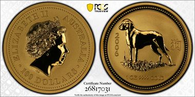 2006 $100 Year of the Dog Au MS70