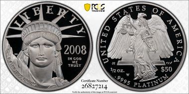 2008-W $50 Statue of Liberty PR70DCAM