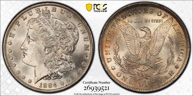 1884-O $1 VAM 35, Doubled Eyelid MS66