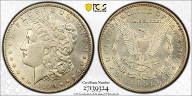 1890-CC $1 VAM 4, Tailbar AU58