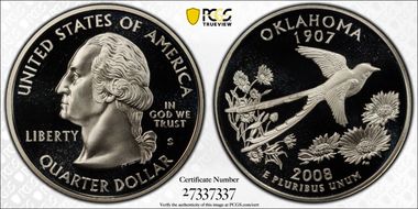 2008-S 25C Oklahoma Silver PR70DCAM