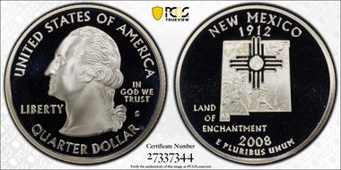 2008-S 25C New Mexico Silver PR70DCAM