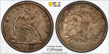 1871-S 50C WB-5, Very Sm Thick Top S XF45