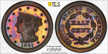 1847 1/2C Reverse of 1840 PR65+ BN