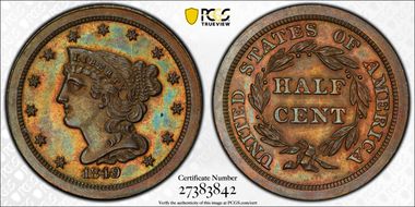1849 1/2C Small Date, Original PR65BN