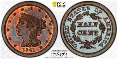 1841  1/2C 1st Restrike, Rev of 1856 PR65RB