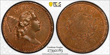 1794 1/2C C-7 High Relief Head MS67RB