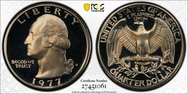 1977-S 25C PR70DCAM