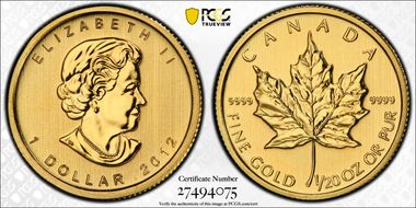 2012 $1 Maple Leaf/Au MS69