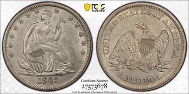 1842 50C WB-8, Medium Date AU58