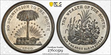 1860 Token F-511/514-White Metal The Wealth of the South MS65