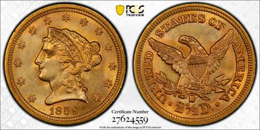 1859-S $2.50 MS65