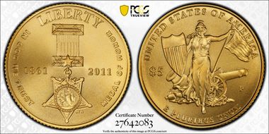 2011-P $5 Medal of Honor MS70