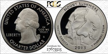 2013-S 25C Mount Rushmore NP-Silver PR70DCAM