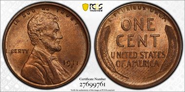 1911-S 1C MS64RB
