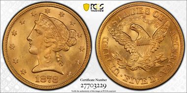 1878-S $5 MS64+