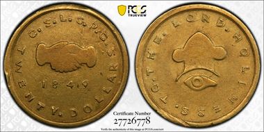 1849 $20 Mormon AU53