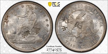 1877 T$1 Chopmarked MS60