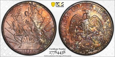 1912 Peso Caballito KM-453  Ag MS65