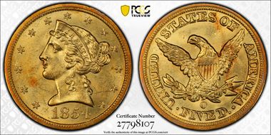 1854-O $5 MS63