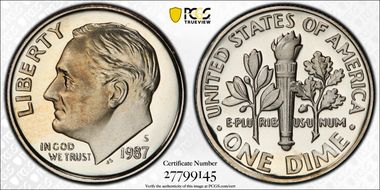 1987-S 10C PR70DCAM