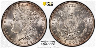1886 $1 VAM 1A, Line in 6 MS66