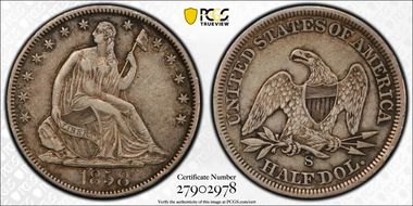 1858-S 50C WB-9 Large S XF45