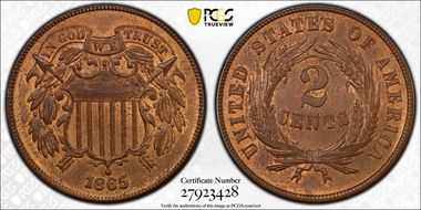 1865 2C Plain 5 MS65RB