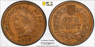 1863 1C J-299 MS64RB