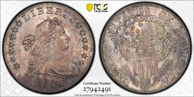 1798 $1 Pointed 9, 4 Vertical Lines MS61