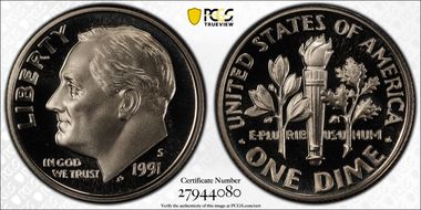 1991-S 10C PR70DCAM