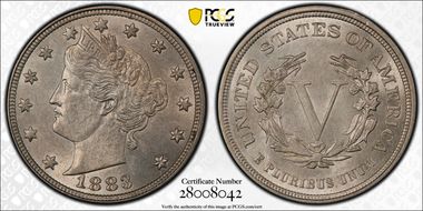 1883 5C No CENTS MS62