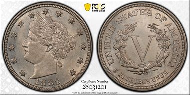 1883 5C No CENTS AU58