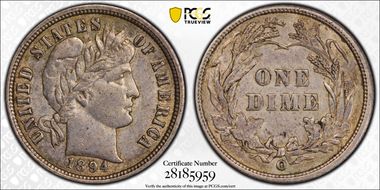 1894-O 10C AU58
