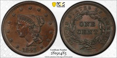 1843 1C N-9 MS63BN