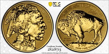 2013-W $50 American Buffalo Rev PR First Strike .9999 Fine Gold 100th Anniversary PR70